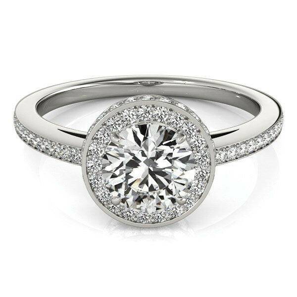 14k White Gold Round Diamond Engagement Ring with Pave Set Halo (1 1/2 cttw) - Forever in Harmony