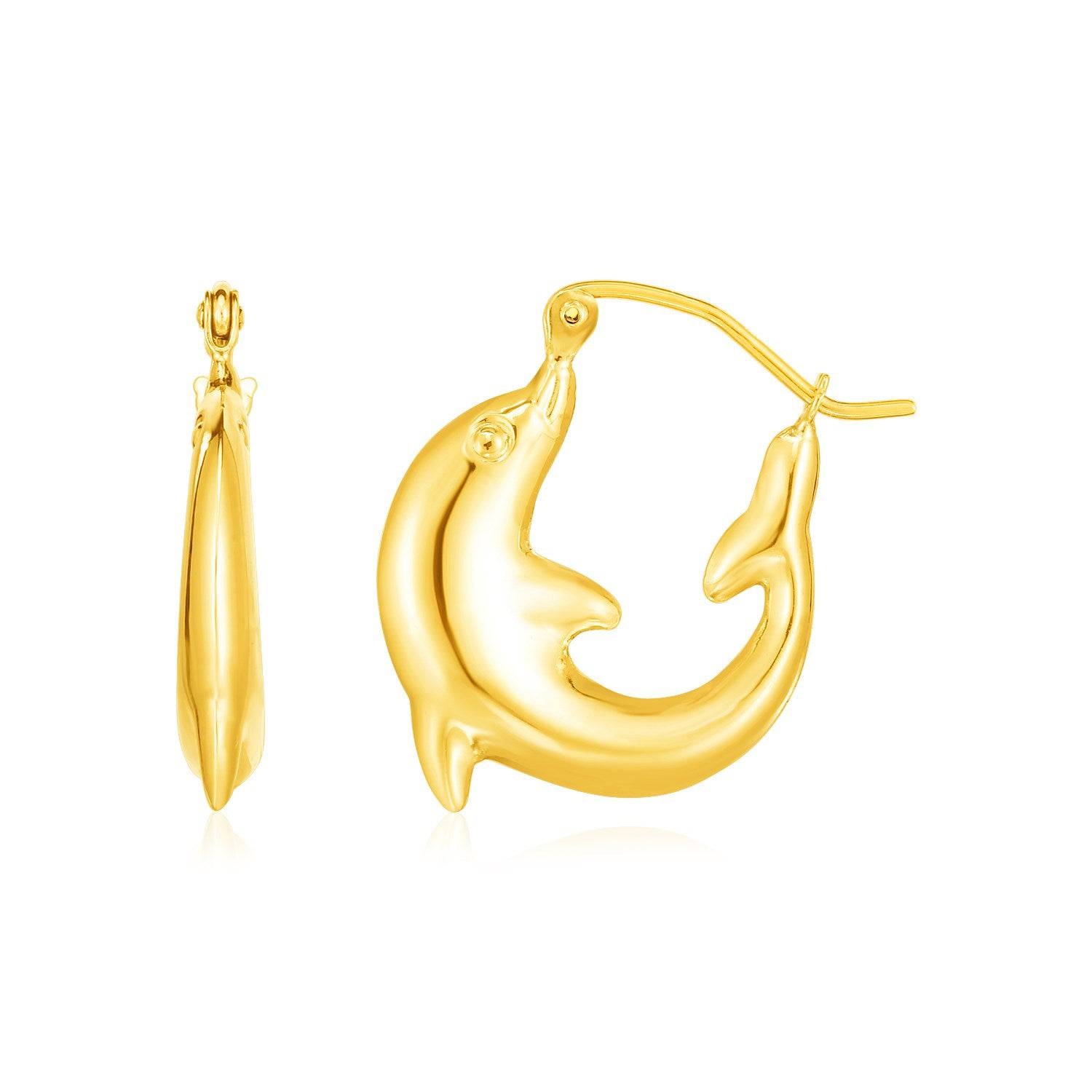 2.6g 14K Yellow Gold Dolphin Hoop Earrings