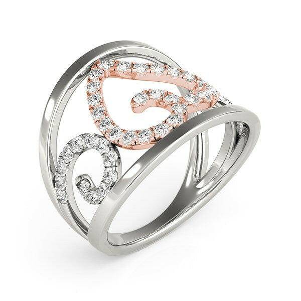 Heart Motif Filigree Style Diamond Ring in 14k White And Rose Gold (1/4 cttw) - Forever in Harmony