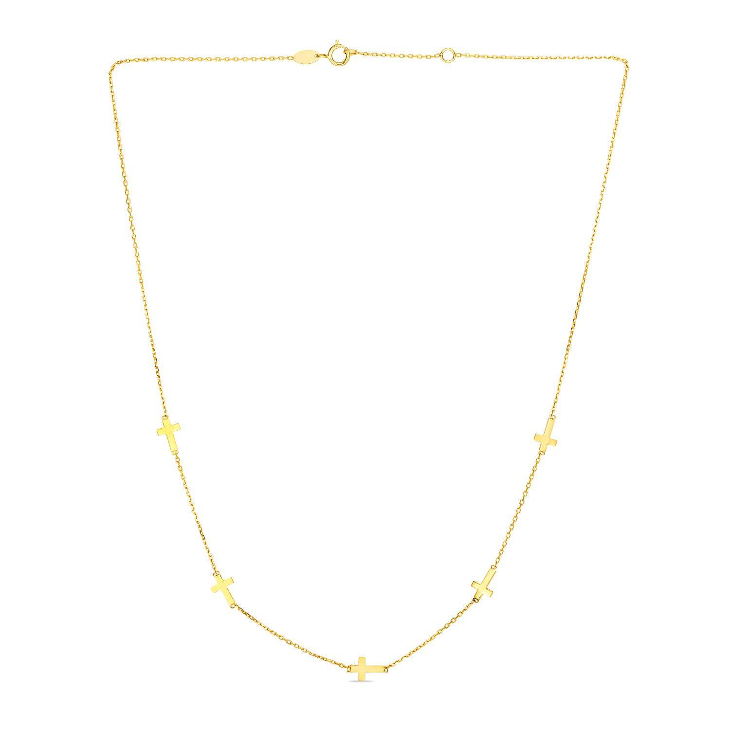 14k Yellow Gold Chain Necklace with Cross Stations