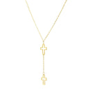 Double Cross Drop Necklace in 14K Yellow Gold