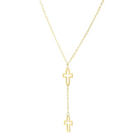 Double Cross Drop Necklace in 14K Yellow Gold