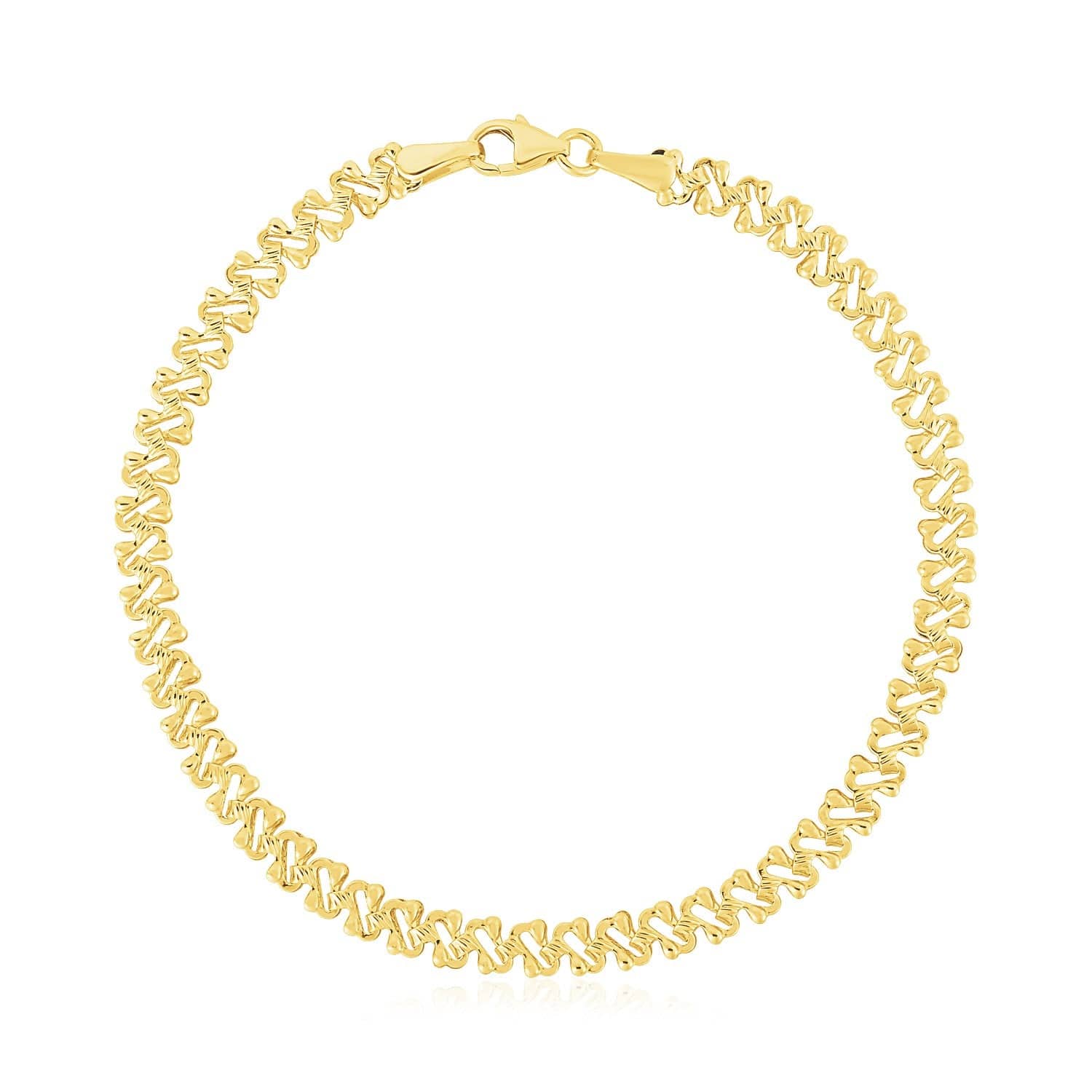 14k Yellow Gold High Polish Textured Fancy Chain Bracelet  (4.00 mm) |