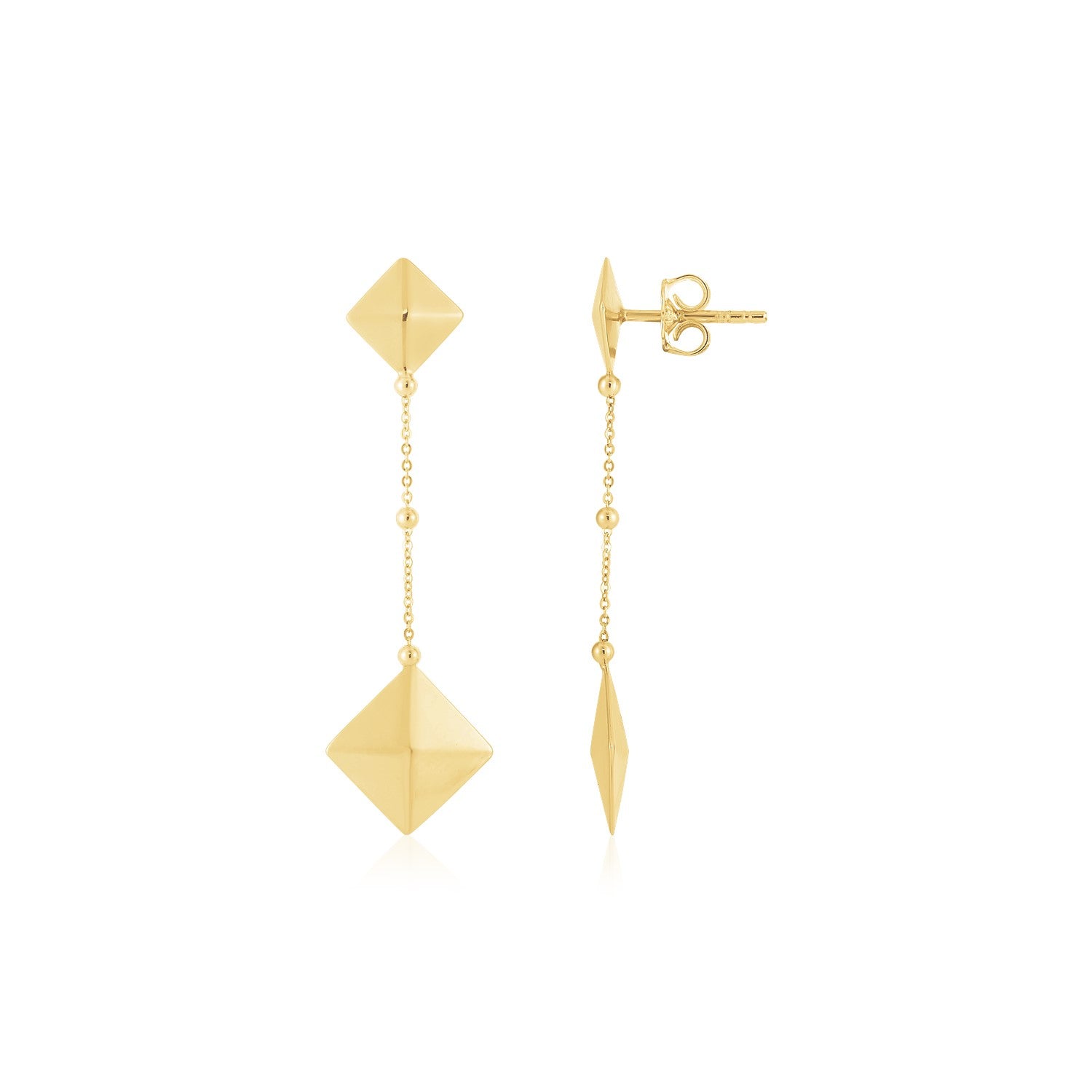 14K Yellow Gold High Polish Pyramid Drop Earrings