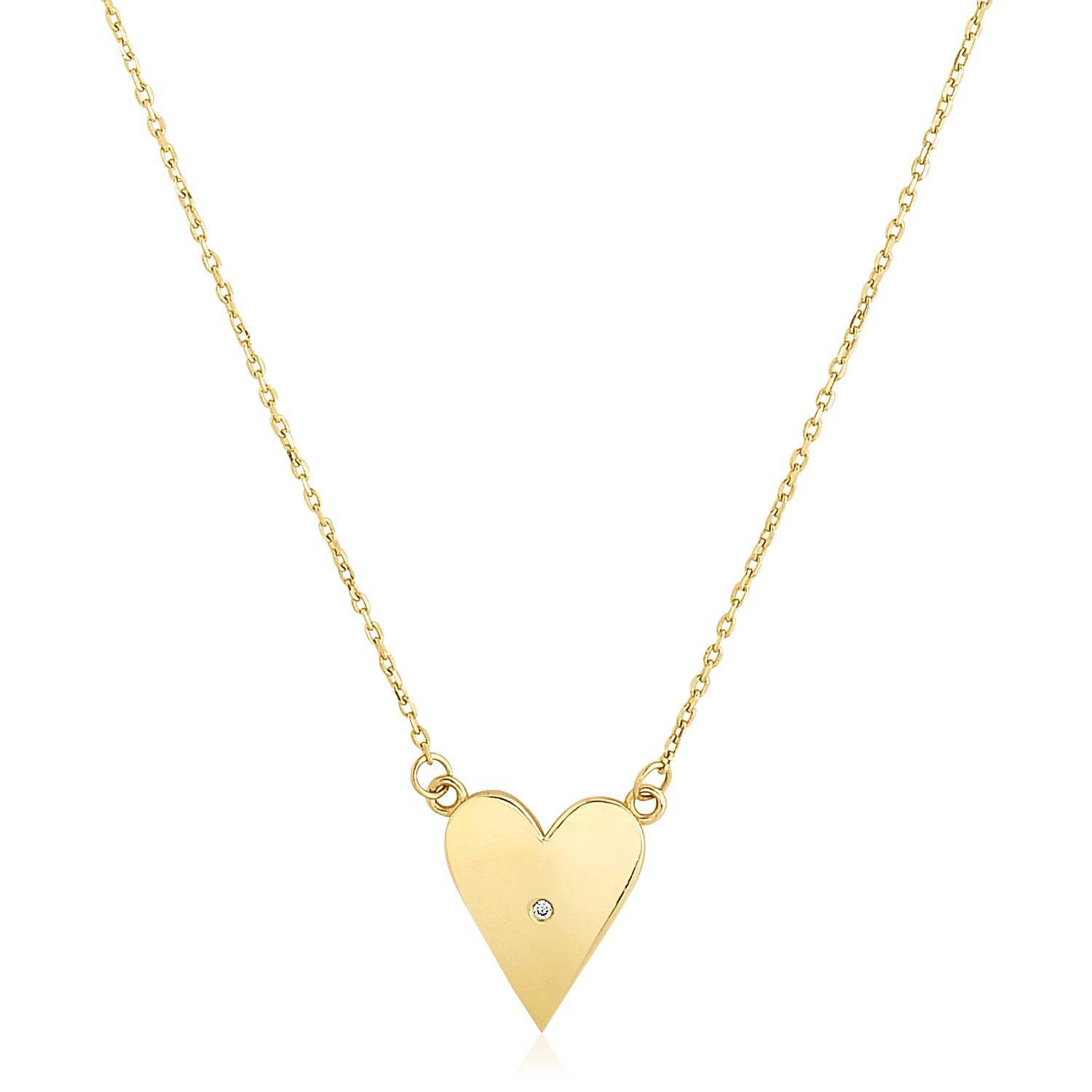 14k Yellow Gold High Polish Elongated Heart Necklace |