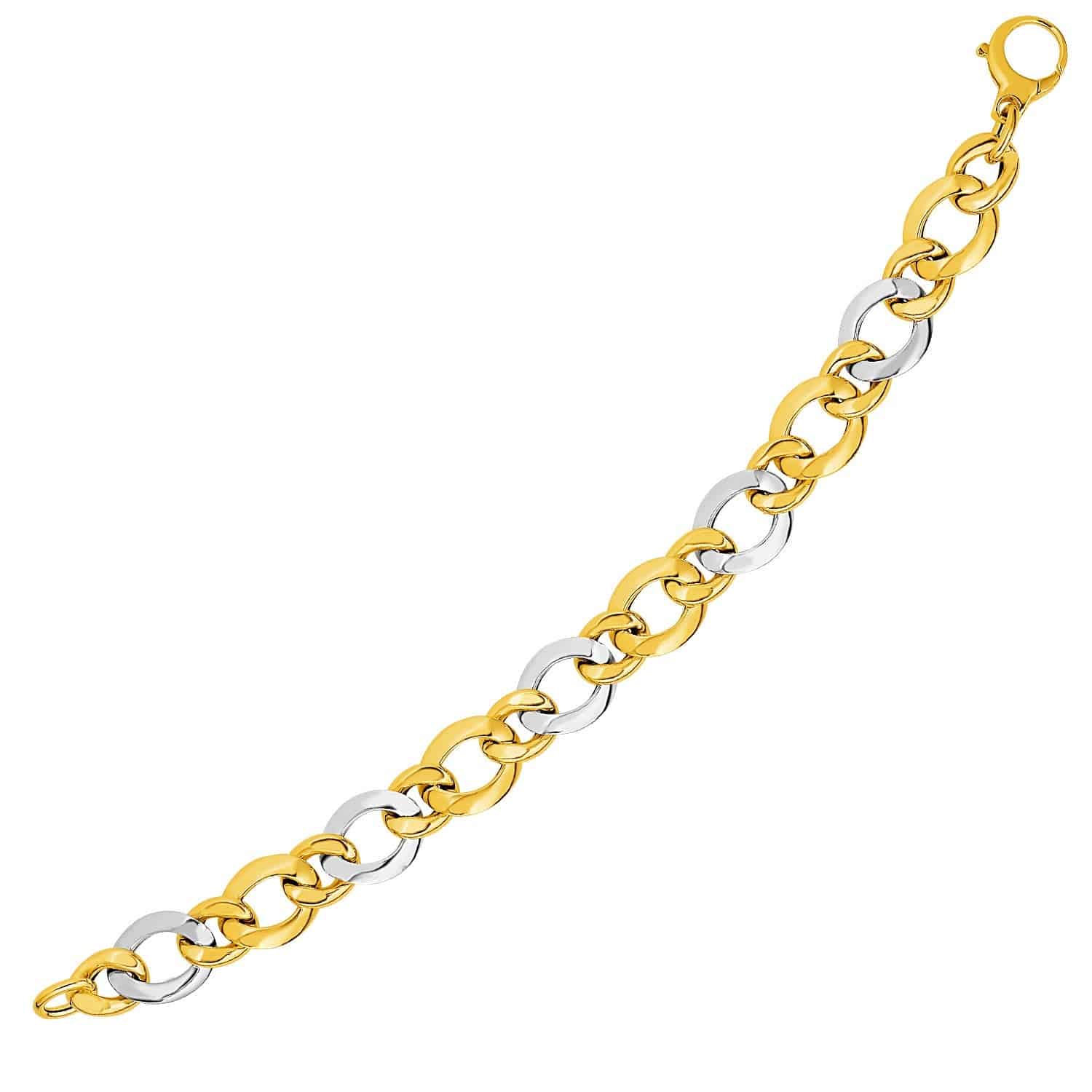 14k Two-Tone Yellow and White Gold Alternating Size Link Bracelet (12.50 mm) |