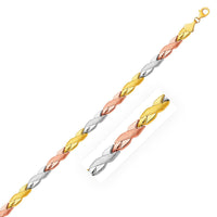 14k Tri-Color Gold Shiny and Textured X Link Bracelet (6.35 mm) | - Forever in Harmony