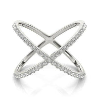 14k White Gold X Style Thin Ring with Diamonds (1/2 cttw) - Forever in Harmony