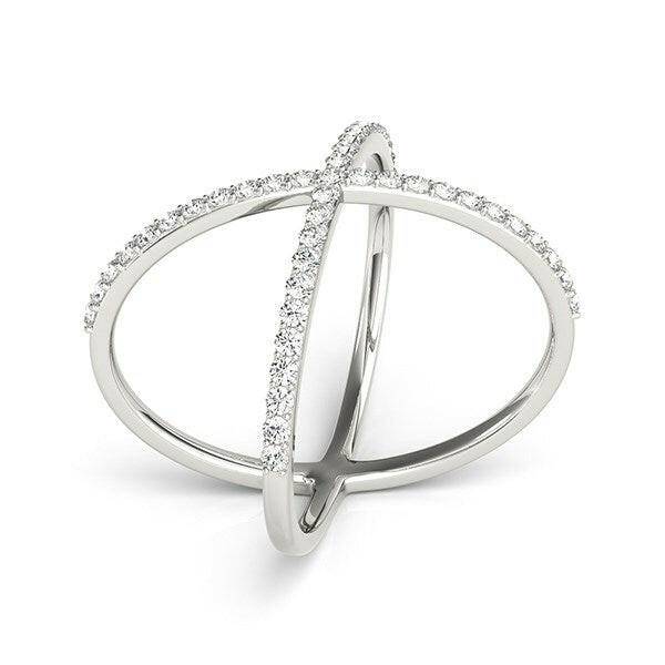 14k White Gold X Style Thin Ring with Diamonds (1/2 cttw) - Forever in Harmony