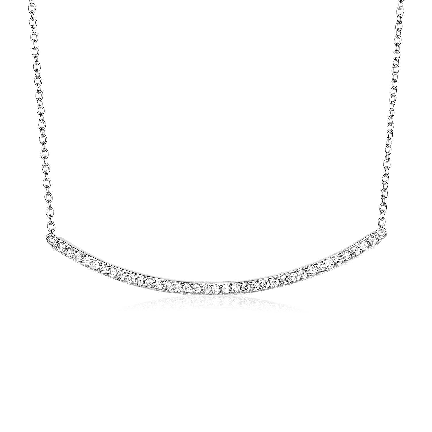 Sterling Silver Curved Bar Necklace with Cubic Zirconias