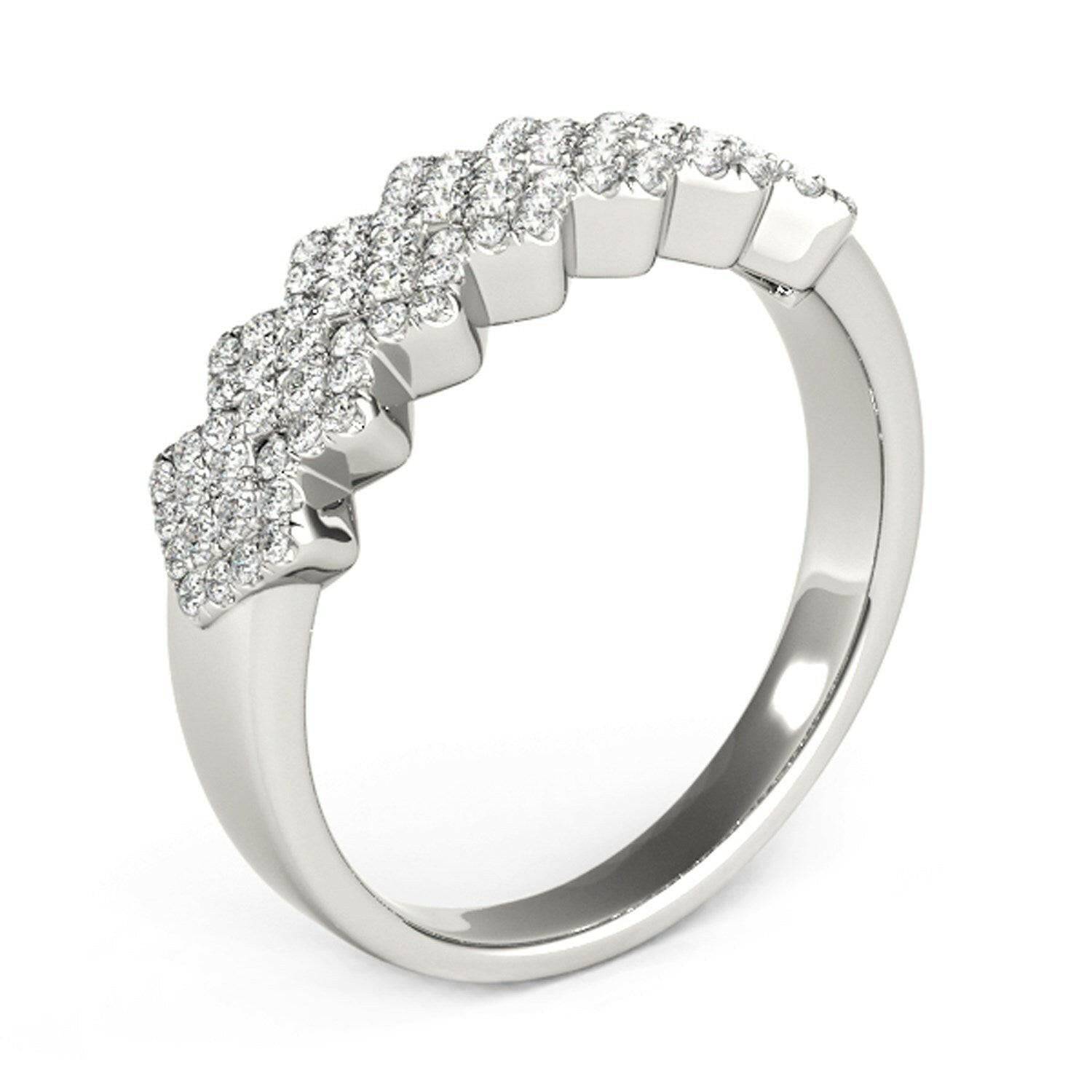 Diamond Studded Wide Multi-Diagonal Pattern Ring in 14k White Gold (5/8 cttw) - Forever in Harmony