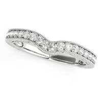 14k White Gold Bead Border Curved Diamond Wedding Band (1/4 cttw) - Forever in Harmony