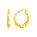 14k Yellow Gold Puffed and Scalloped Hoop Earrings