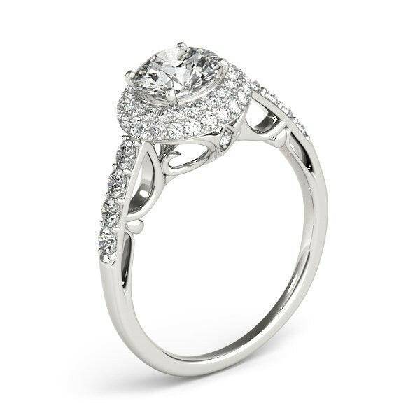 14k White Gold Halo Style Diamond Engagement Pave Shank Ring (1 1/2 cttw) - Forever in Harmony