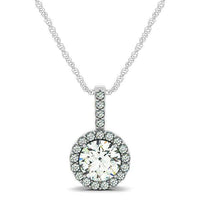 14k White Gold Diamond Halo Round Style Pendant (5/8 cttw) - Forever in Harmony