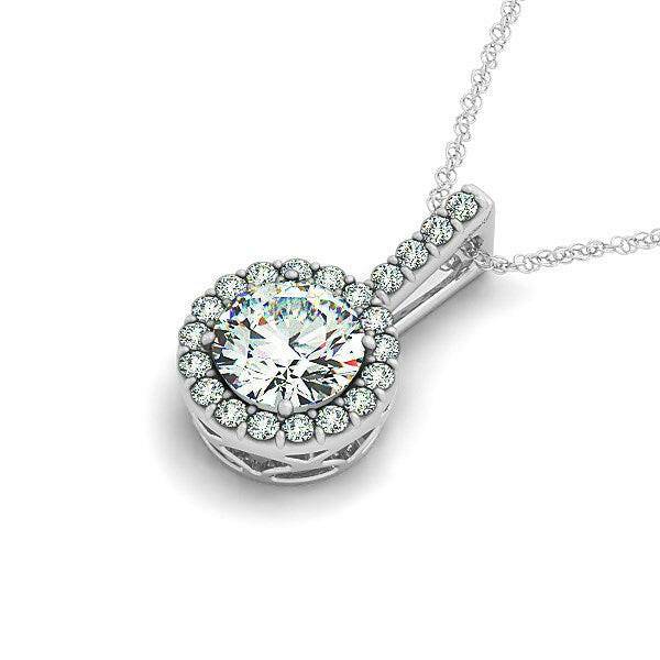 14k White Gold Diamond Halo Round Style Pendant (5/8 cttw) - Forever in Harmony