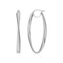 14k White Gold Twist Motif Oval Shape Hoop Earrings