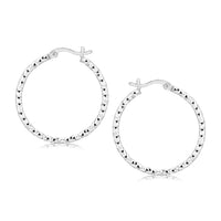 Sterling Silver Faceted Motif Hoop Earrings with Rhodium Plating(2x25mm)