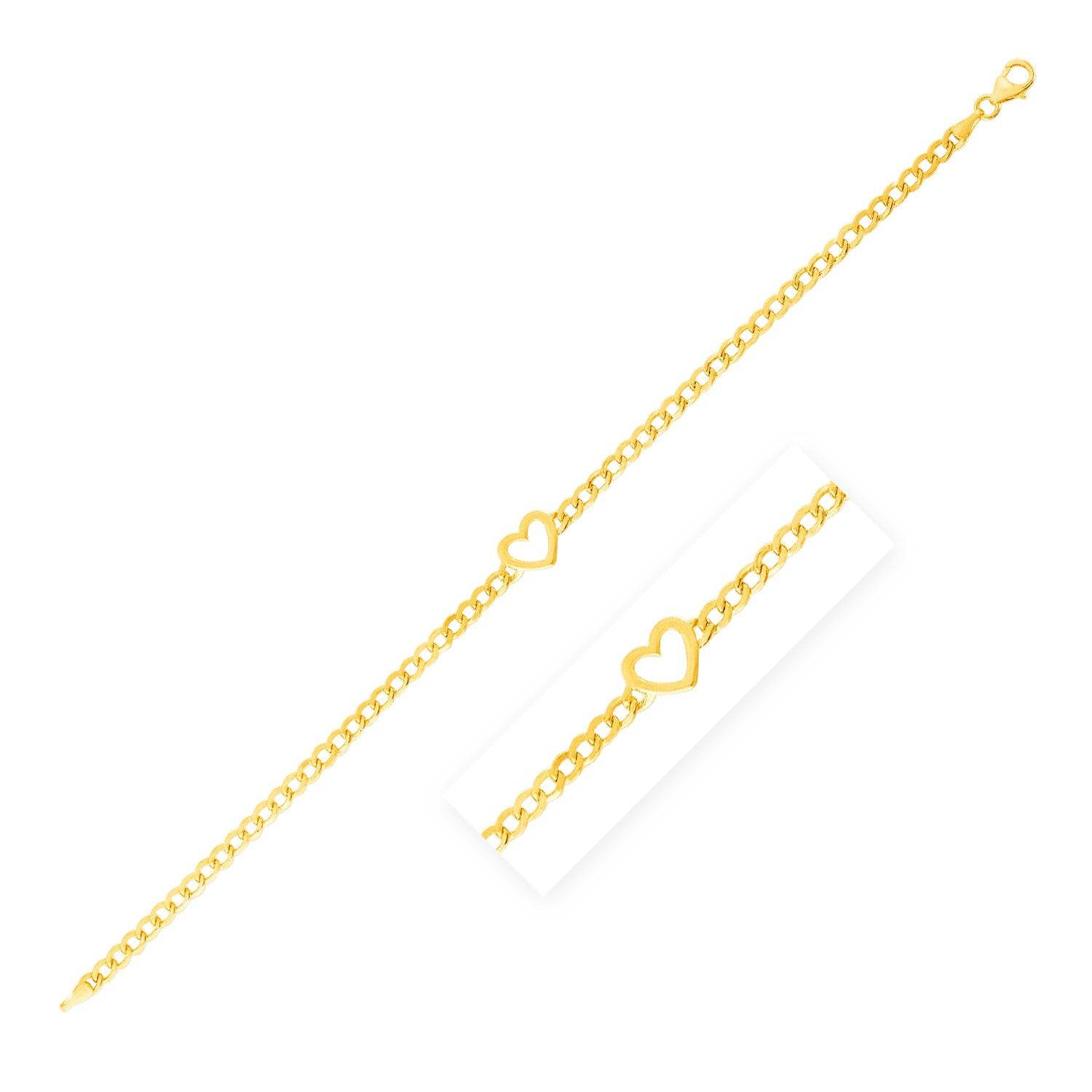 14k Yellow Gold 7 inch Curb Chain Bracelet with Heart (3.40 mm) |