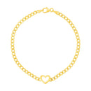 14k Yellow Gold 7 inch Curb Chain Bracelet with Heart (3.40 mm) | - Forever in Harmony