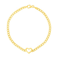 14k Yellow Gold 7 inch Curb Chain Bracelet with Heart (3.40 mm) | - Forever in Harmony