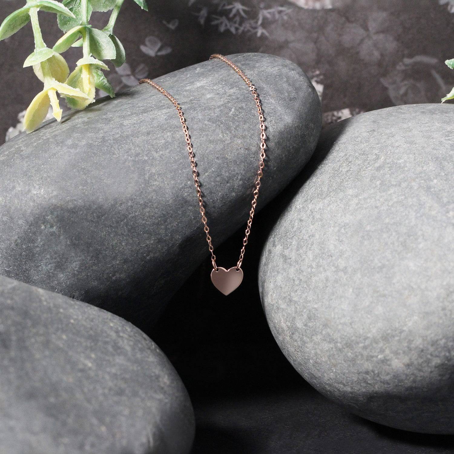 14k Rose Gold Polished Mini Heart Necklace | - Forever in Harmony