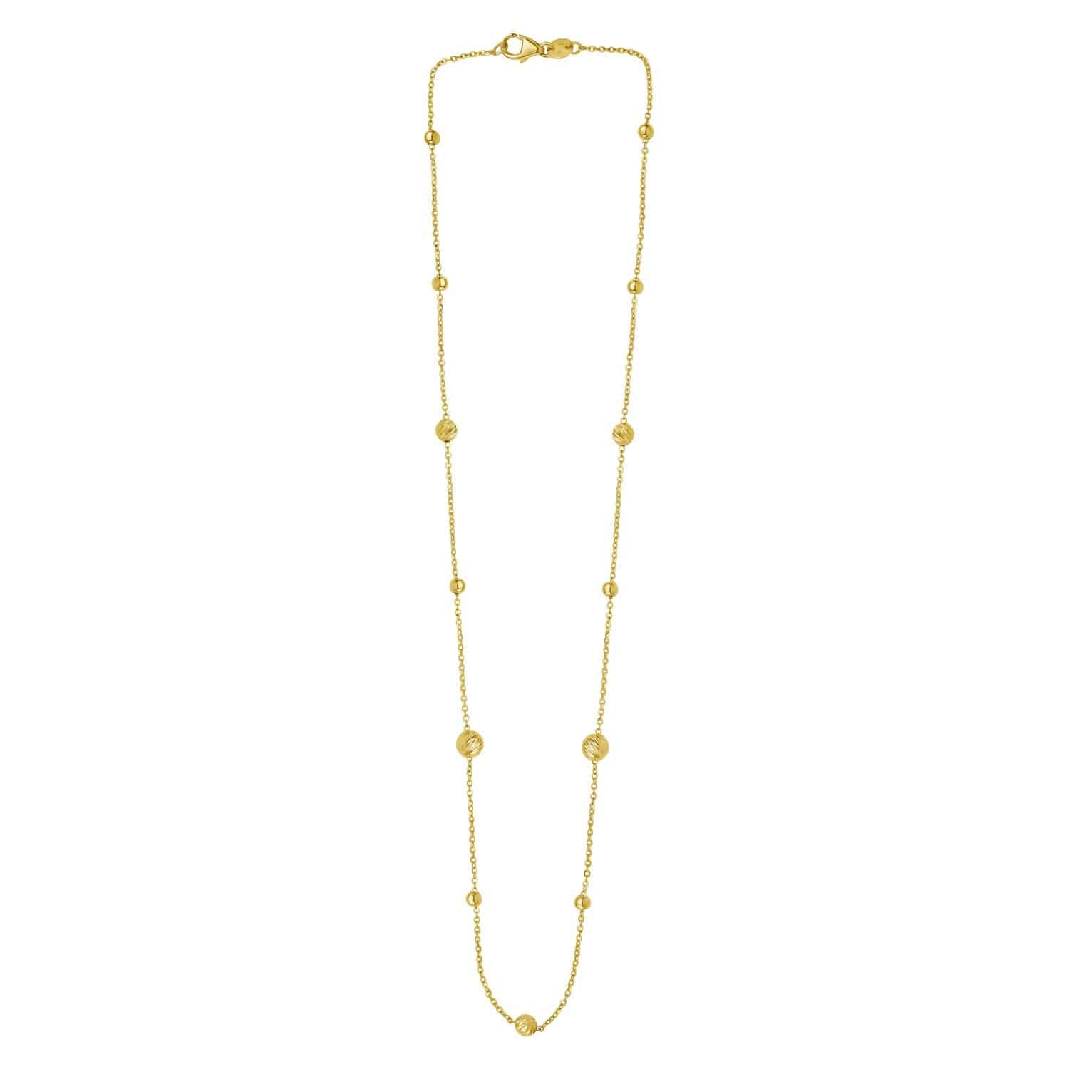 Alternating Bead Chain Necklace in 14K Yellow Gold