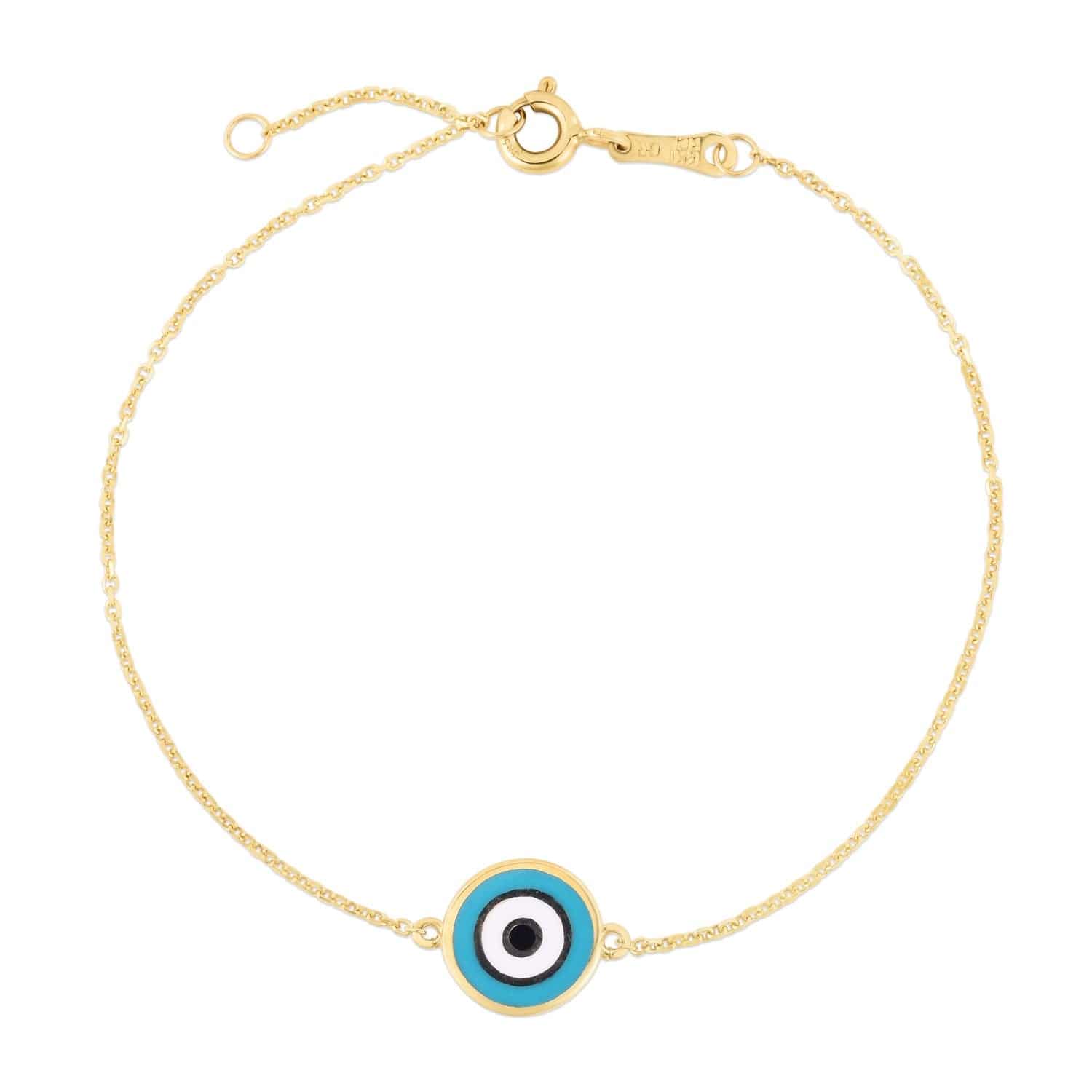 14k Yellow Gold Blue Evil Eye Bracelet (1.00 mm) |