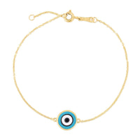 14k Yellow Gold Blue Evil Eye Bracelet (1.00 mm) | - Forever in Harmony