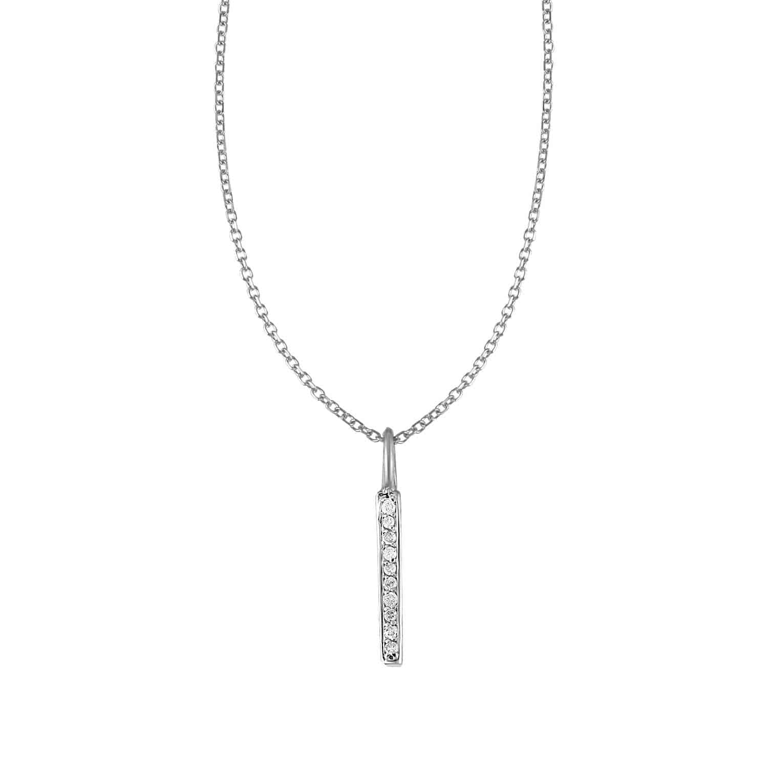 14k White Gold Bar Pendant with Diamonds |