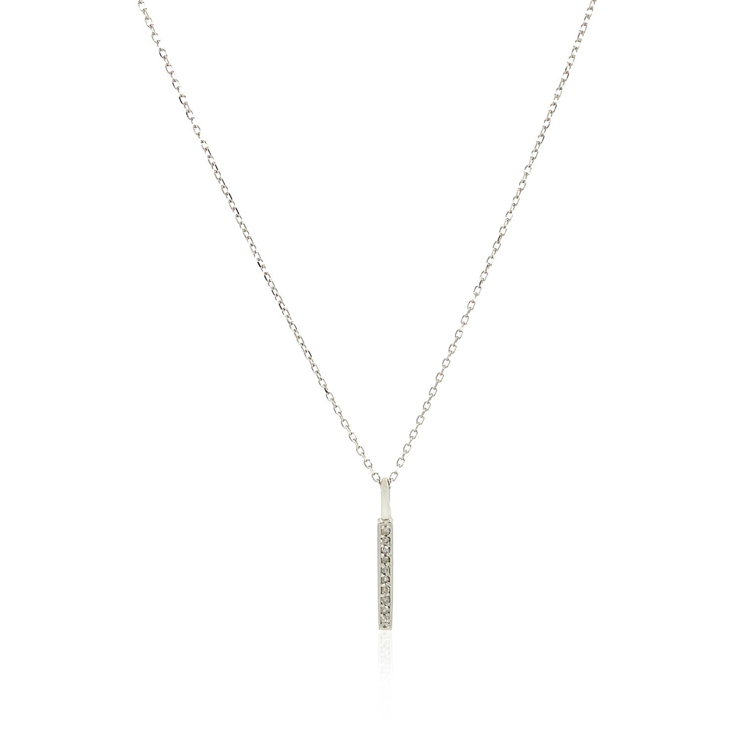 14k White Gold Bar Pendant with Diamonds |