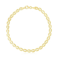 14k Yellow Gold High Polish Textured Puffed Oval Link Bracelet  (3.80 mm) | - Forever in Harmony