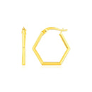 14K Yellow Gold Hexagon Shaped Hoop Earrings