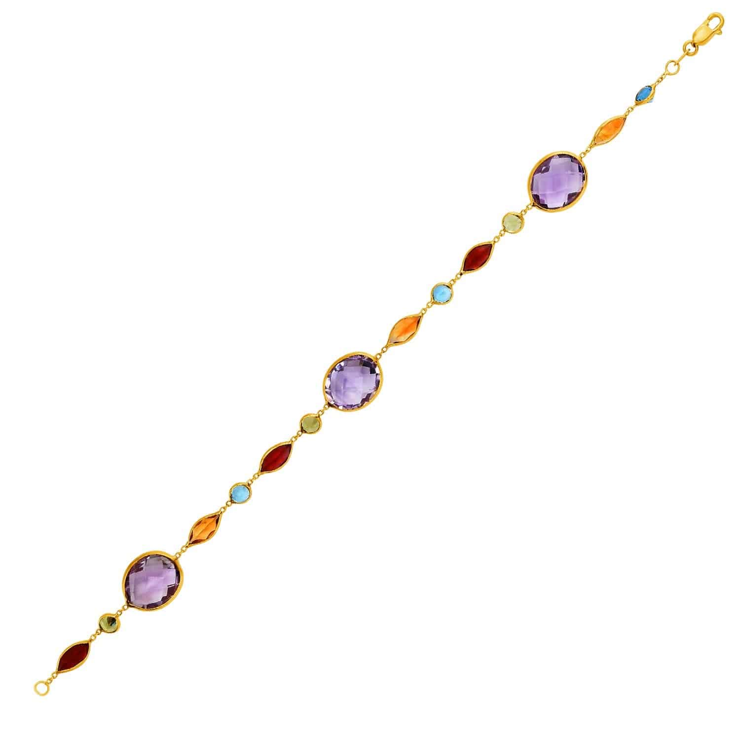 14k Yellow Gold Bracelet with Multi-Colored Stones (1.00 mm) |