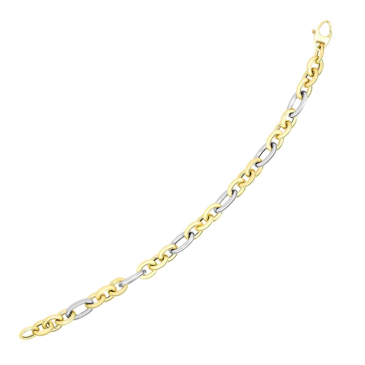 14k Two-Tone Gold Long and Short Style Oval Link Bracelet (7.50 mm) |