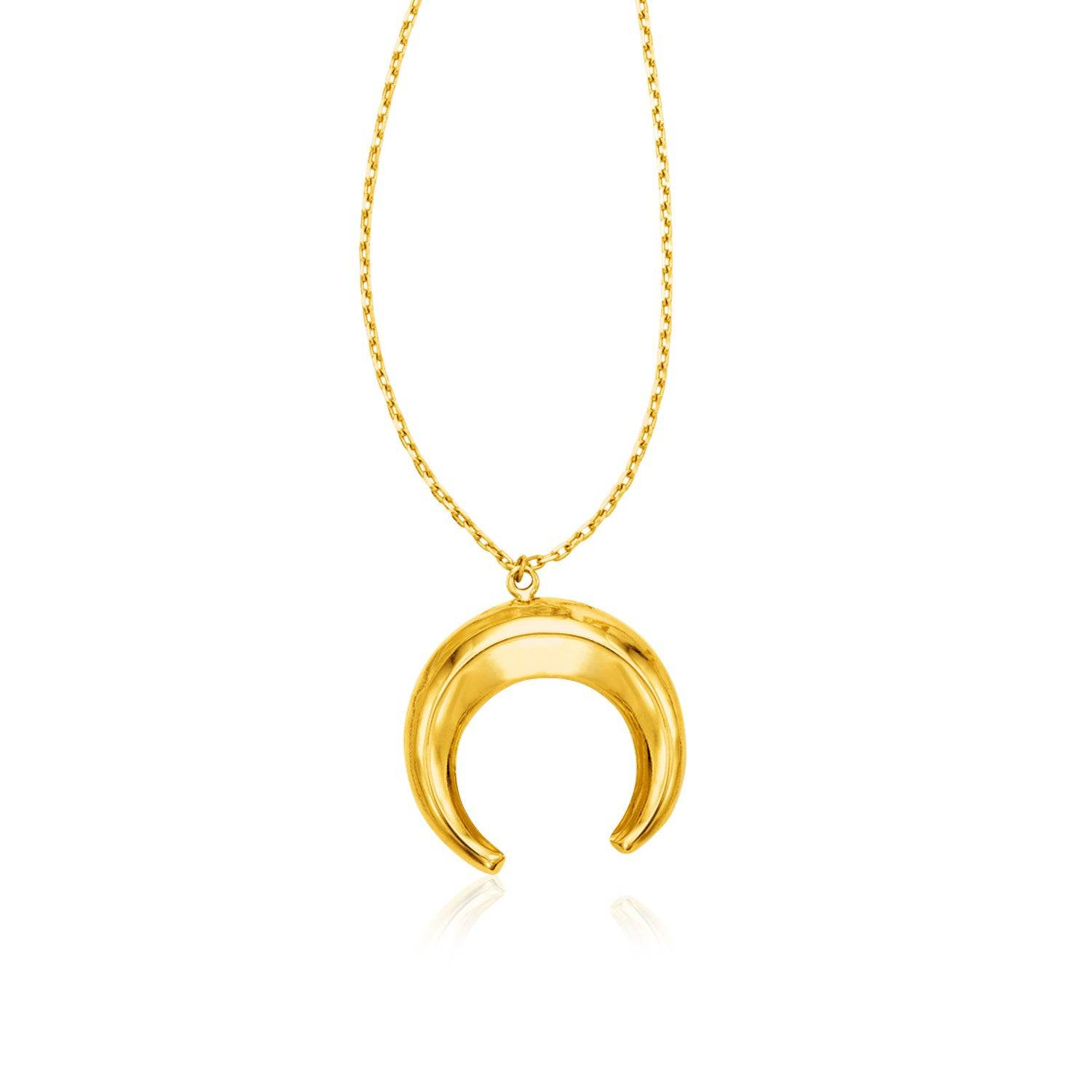 14k Yellow Gold 17 inch Necklace with Domed Moon Motif Pendant |