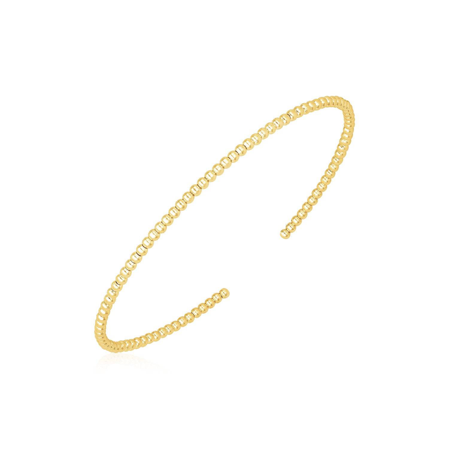 14k Yellow Gold High Polish Bead Cuff Bangle (2.00 mm)