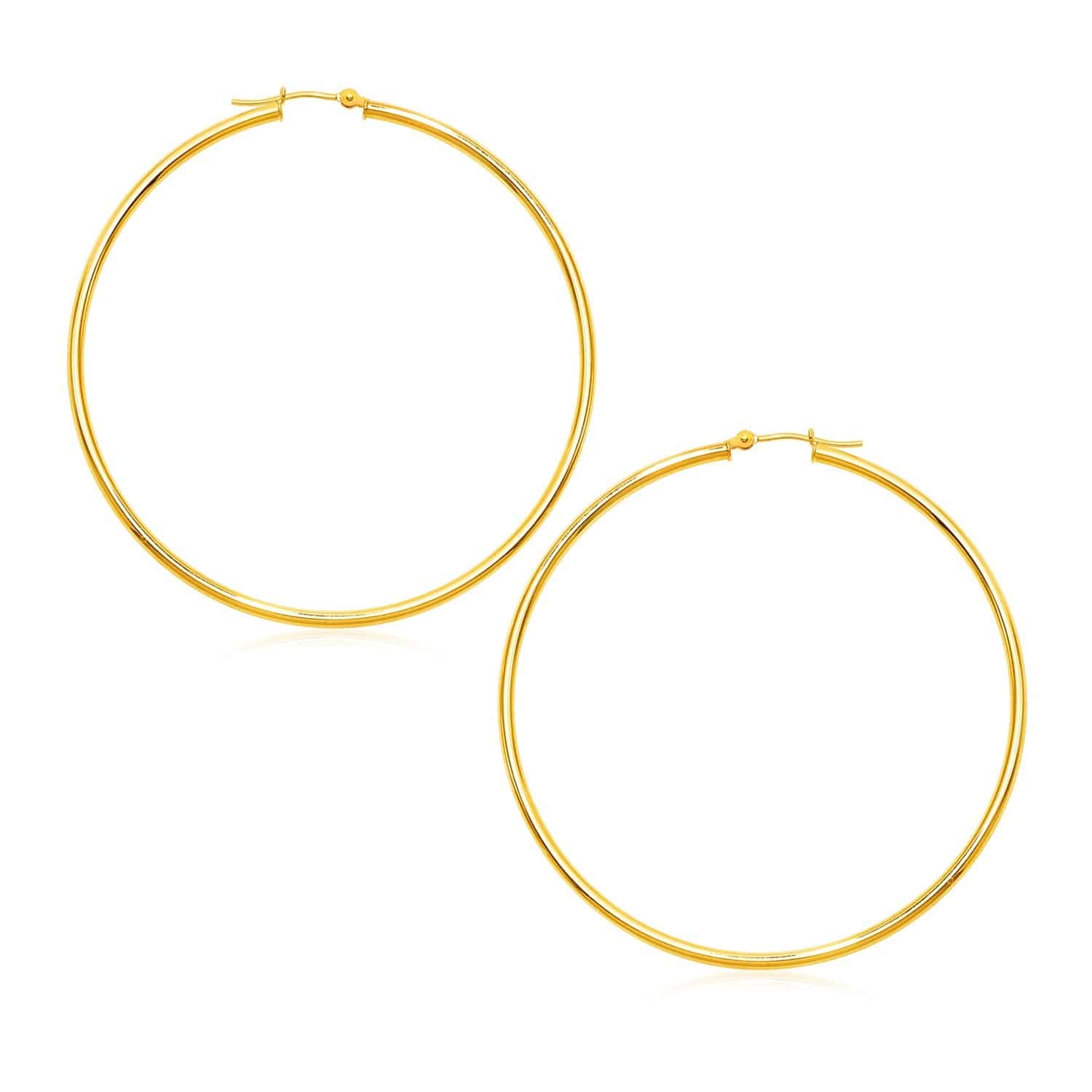 14k Yellow Gold Polished Large Round Hoop Earrings(2x60mm)