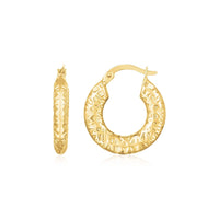 14K Yellow Gold Puffed Textured Hoops