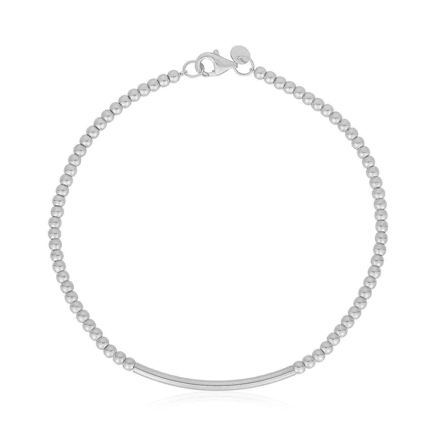 14k White Gold High Polish Bead Bar Bracelet (2.50 mm) |