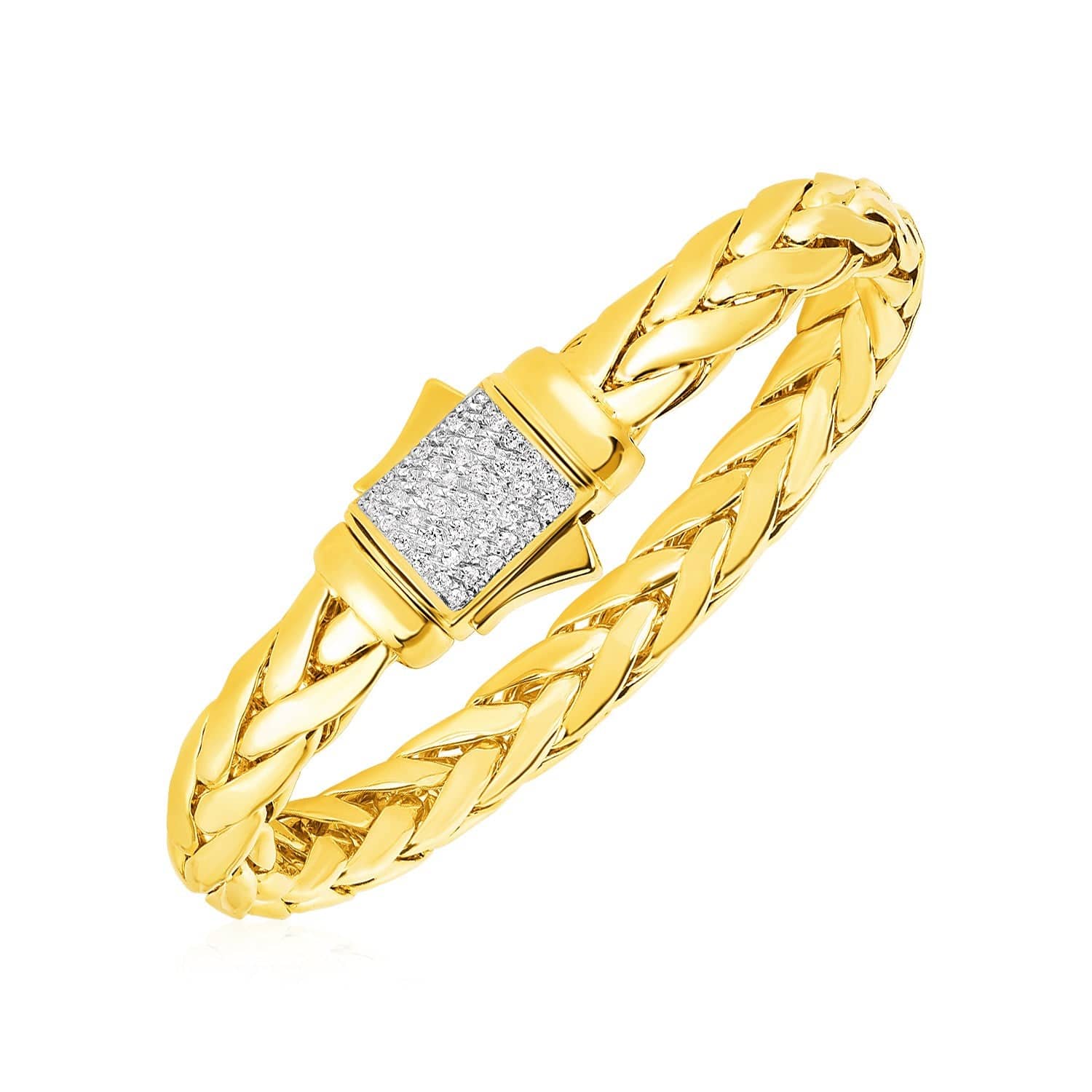 Woven Rope Bracelet with Diamond Accented Clasp in 14k Yellow Gold |