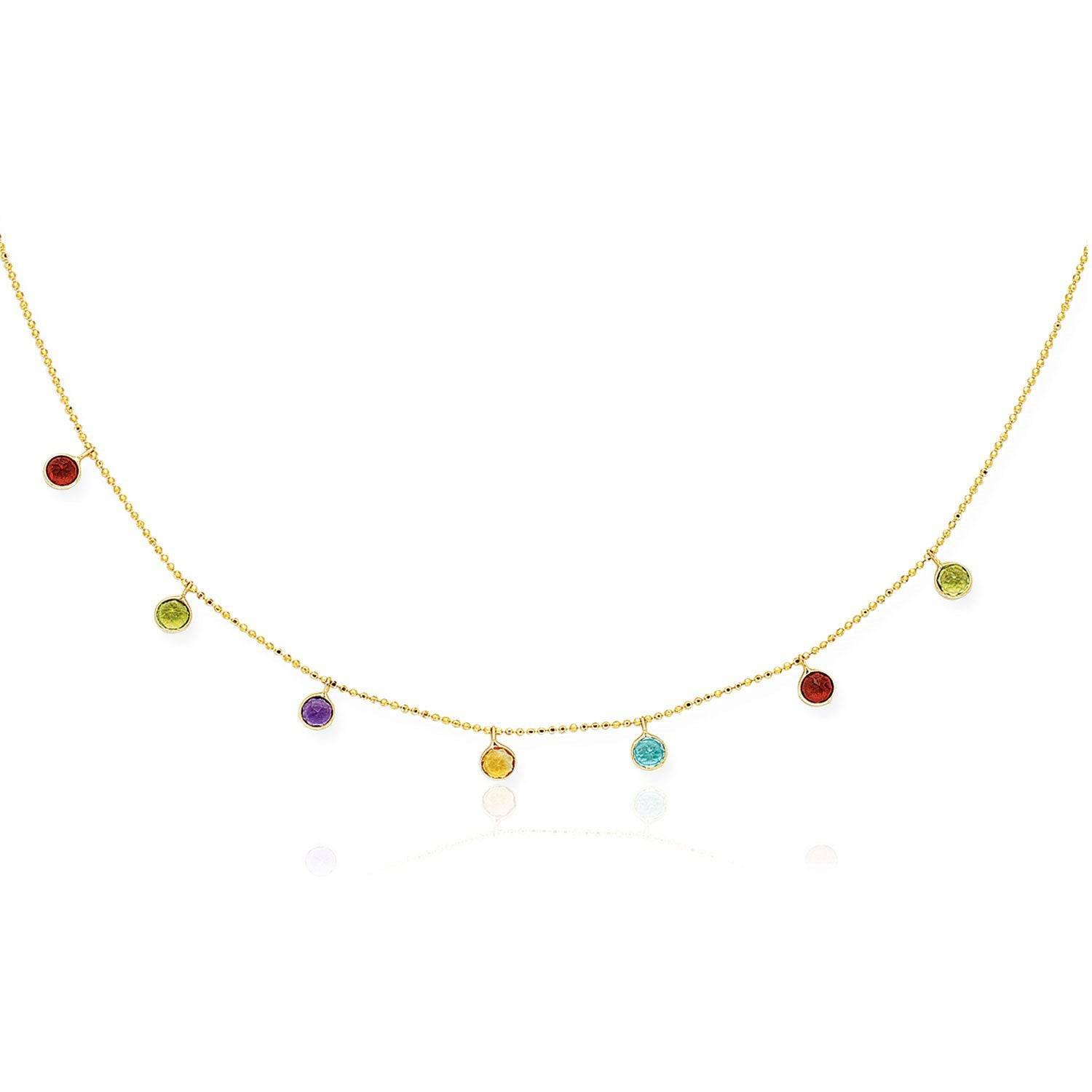 14k Yellow Gold Cable Chain Necklace with Round Multi-Tone Charms |