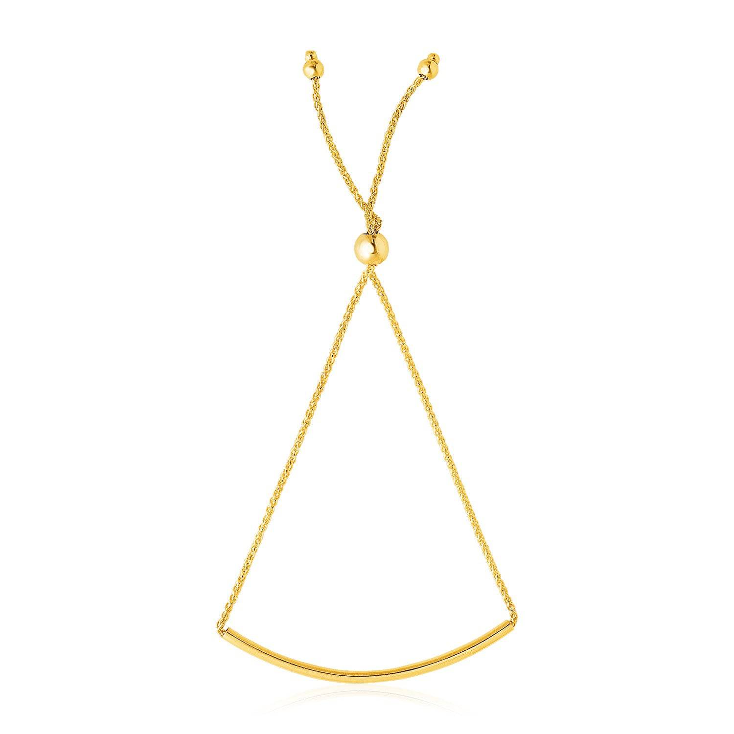 14k Yellow Gold Smooth Curved Bar Lariat Design Bracelet (0.80 mm) |