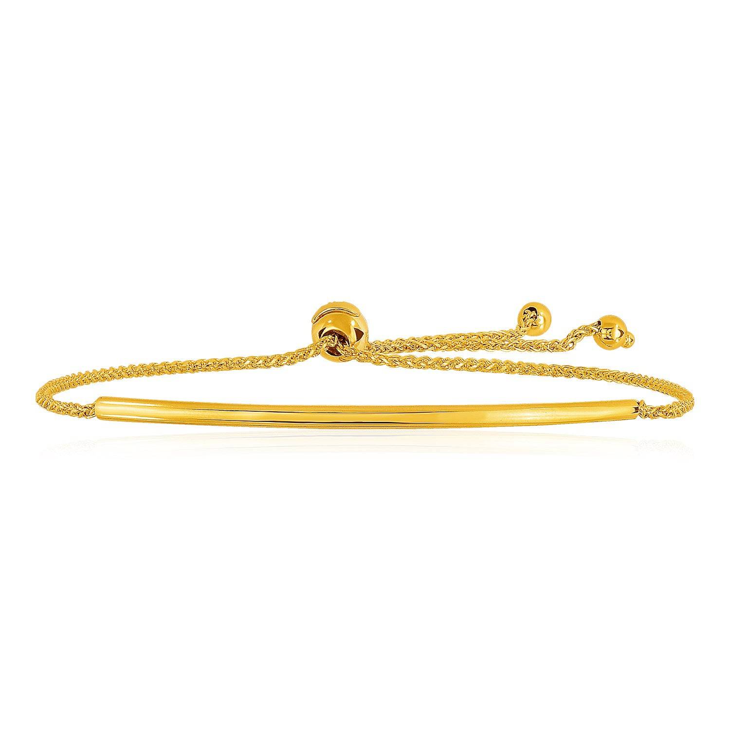 14k Yellow Gold Smooth Curved Bar Lariat Design Bracelet (0.80 mm) |