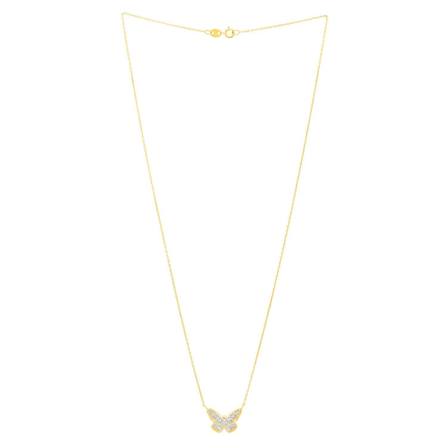 Checkered Butterfly Necklace in 14K Yellow Gold