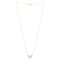 Checkered Butterfly Necklace in 14K Yellow Gold