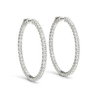 14k White Gold Diamond Hoop Earrings with Shared Prong Setting (2 cttw) - Forever in Harmony