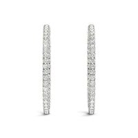 14k White Gold Diamond Hoop Earrings with Shared Prong Setting (2 cttw) - Forever in Harmony