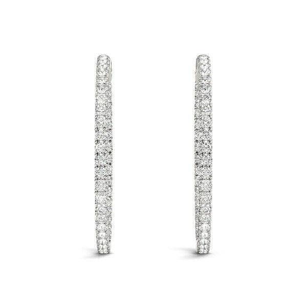 14k White Gold Diamond Hoop Earrings with Shared Prong Setting (2 cttw) - Forever in Harmony