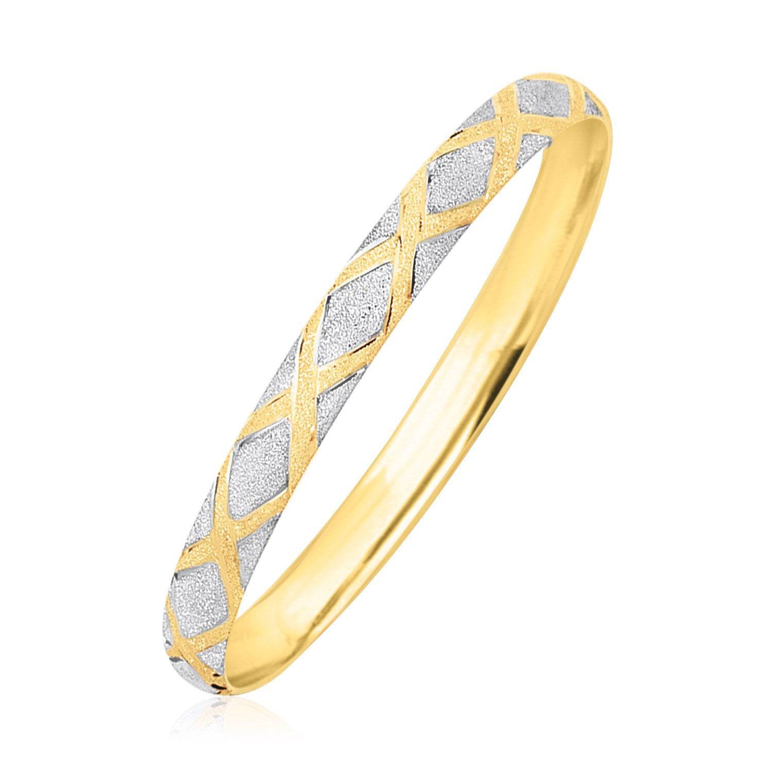 10k Two-Tone Gold Geometric Diamond Motif Bangle (6.00 mm) |